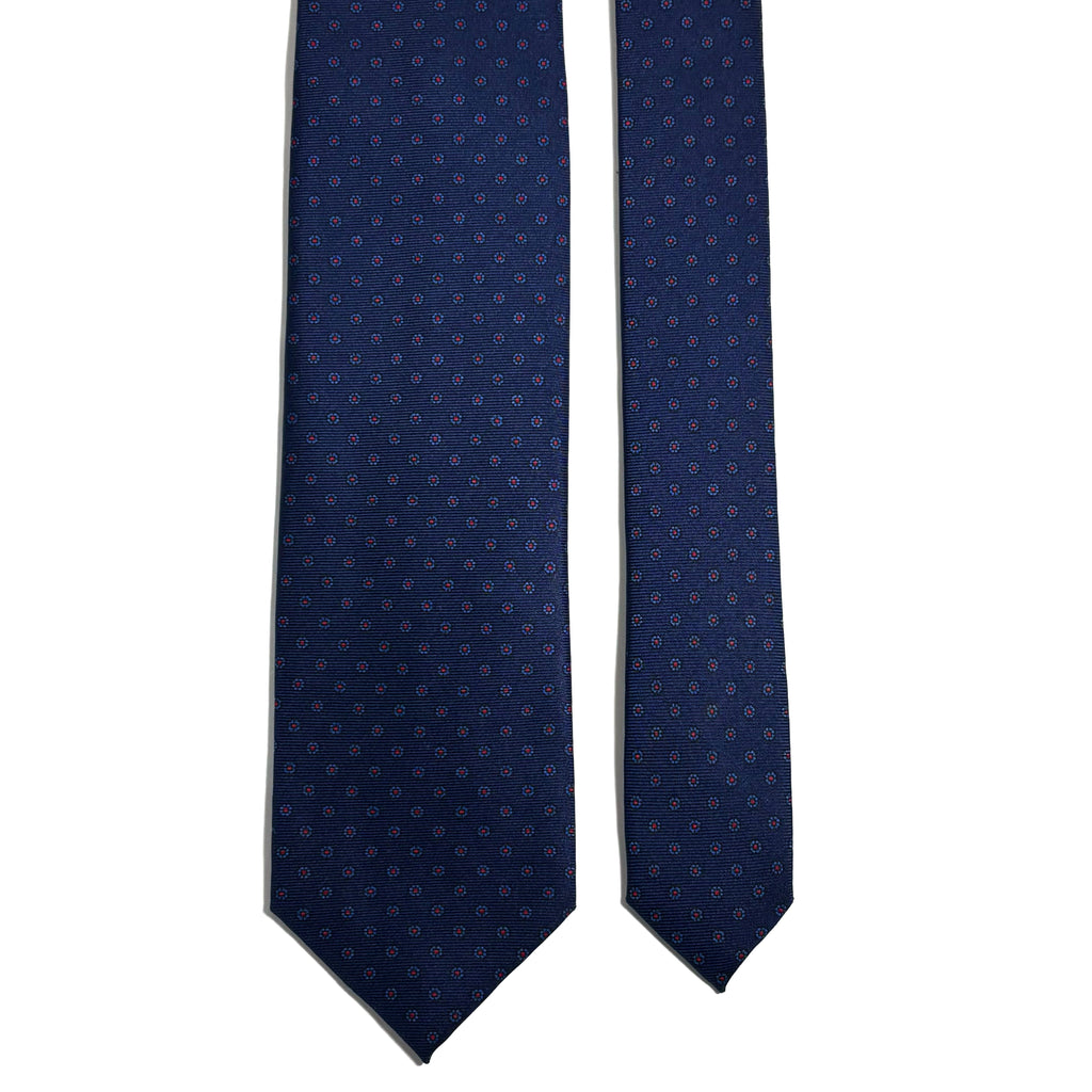 Hand-Printed Navy Blue Floral Silk Tie