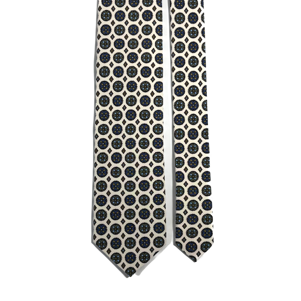 White Floral Medallion Ancient Madder Silk Tie