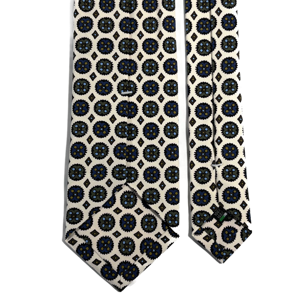 White Floral Medallion Ancient Madder Silk Tie