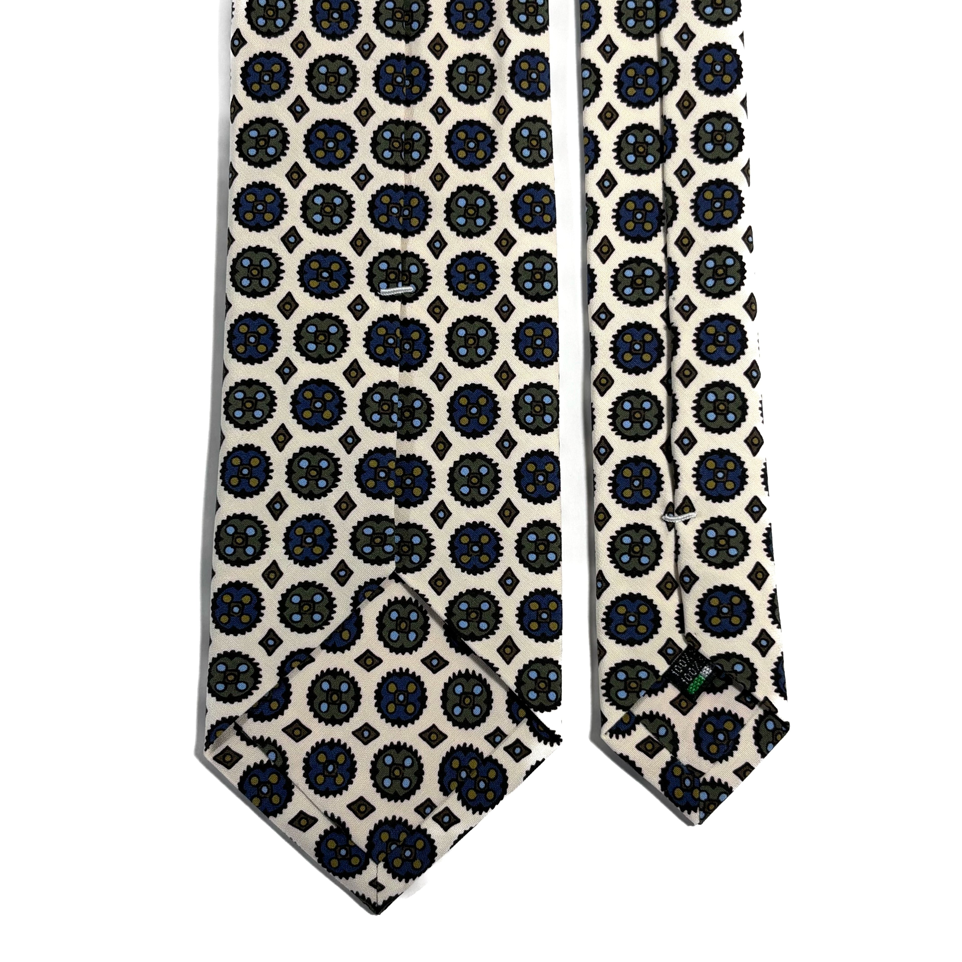 White Floral Medallion Ancient Madder Silk Tie