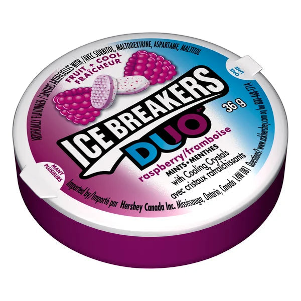 Duo Raspberry Mints - 4 Cases x 6 Packs x 36 g - Ice Breakers - Canadian Distribution - Ships Free Within Canada on Orders Above CAD $199
