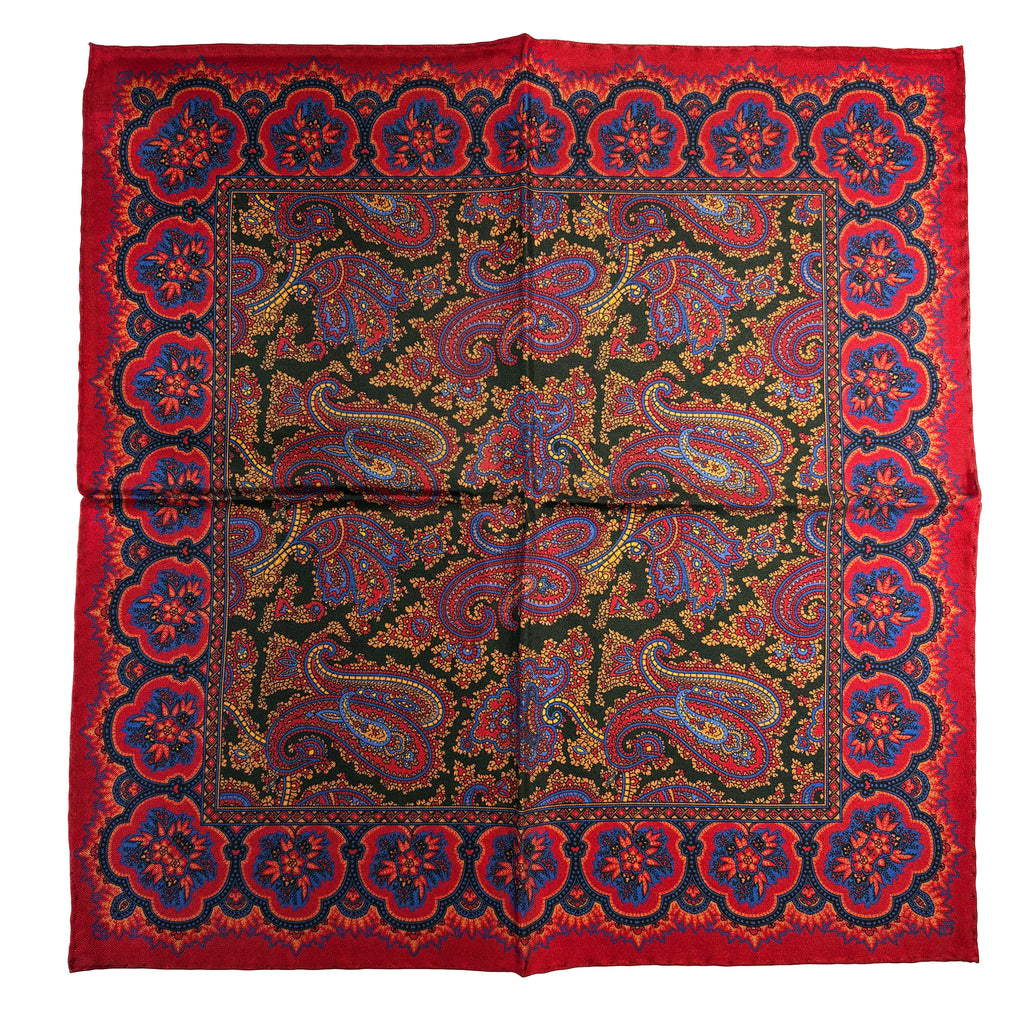 Red & Forest Green Ancient Madder Silk Pocket Square