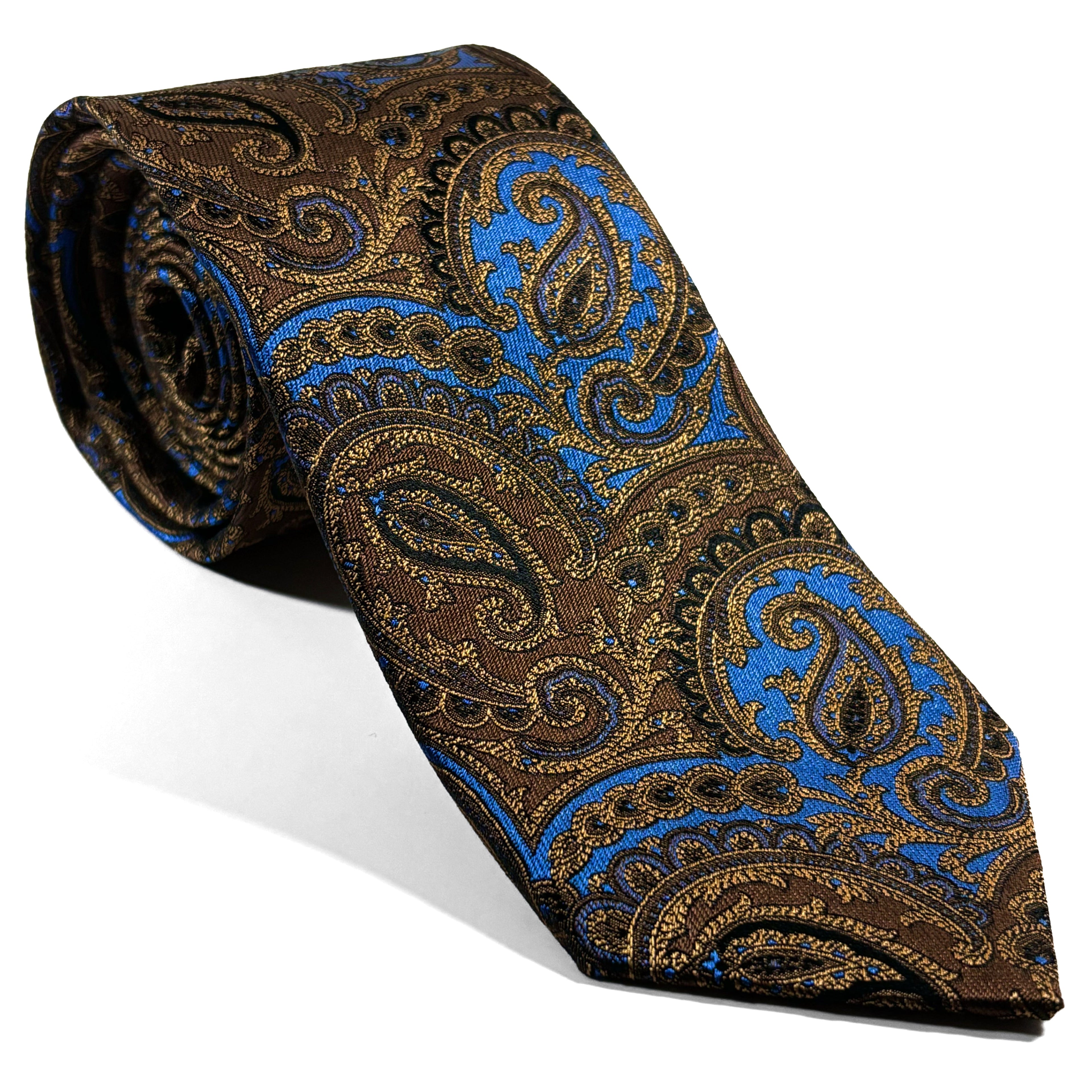 Brown & Light Blue Paisley Silk Jacquard Tie