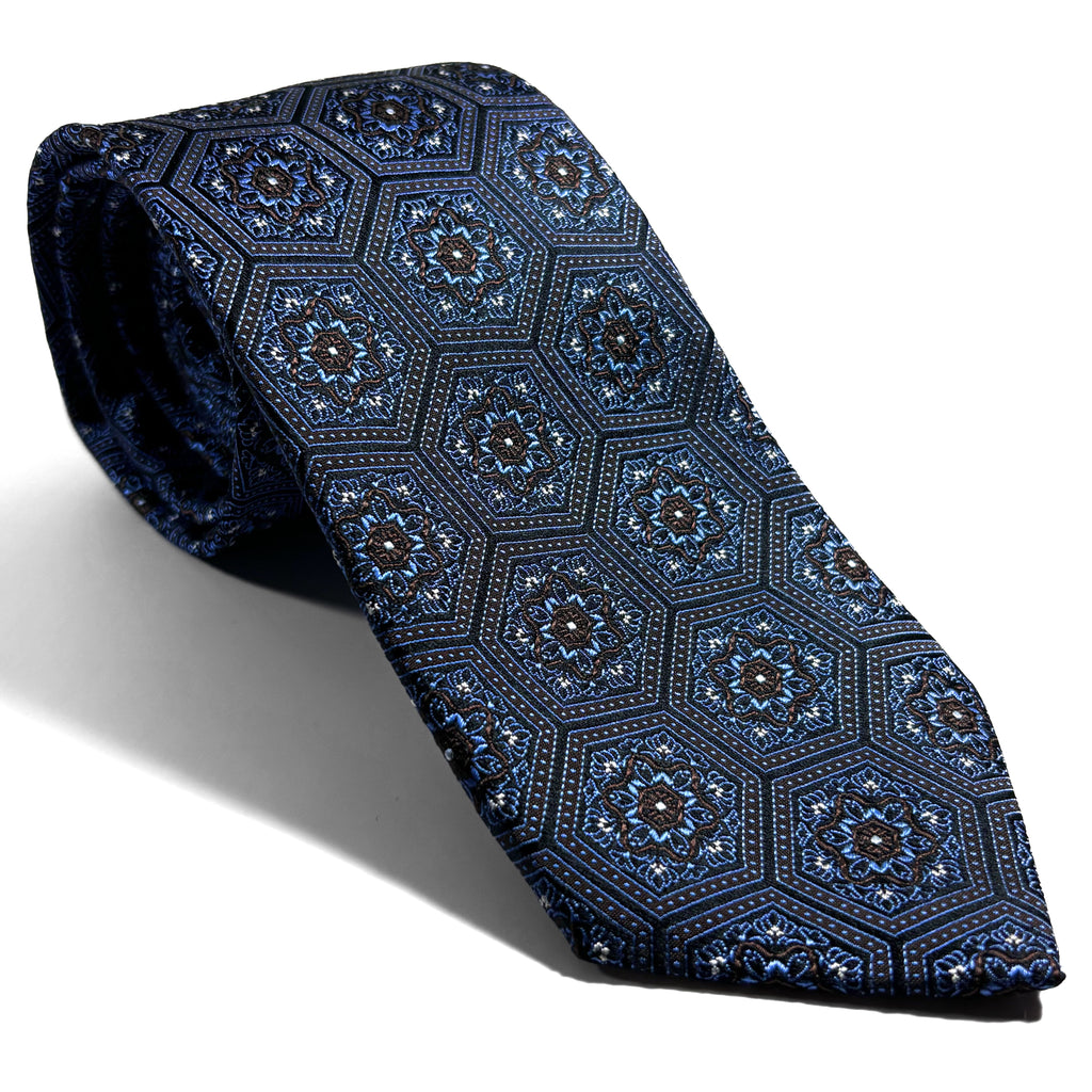 Light Blue & Brown Hexagon Silk Jacquard Tie