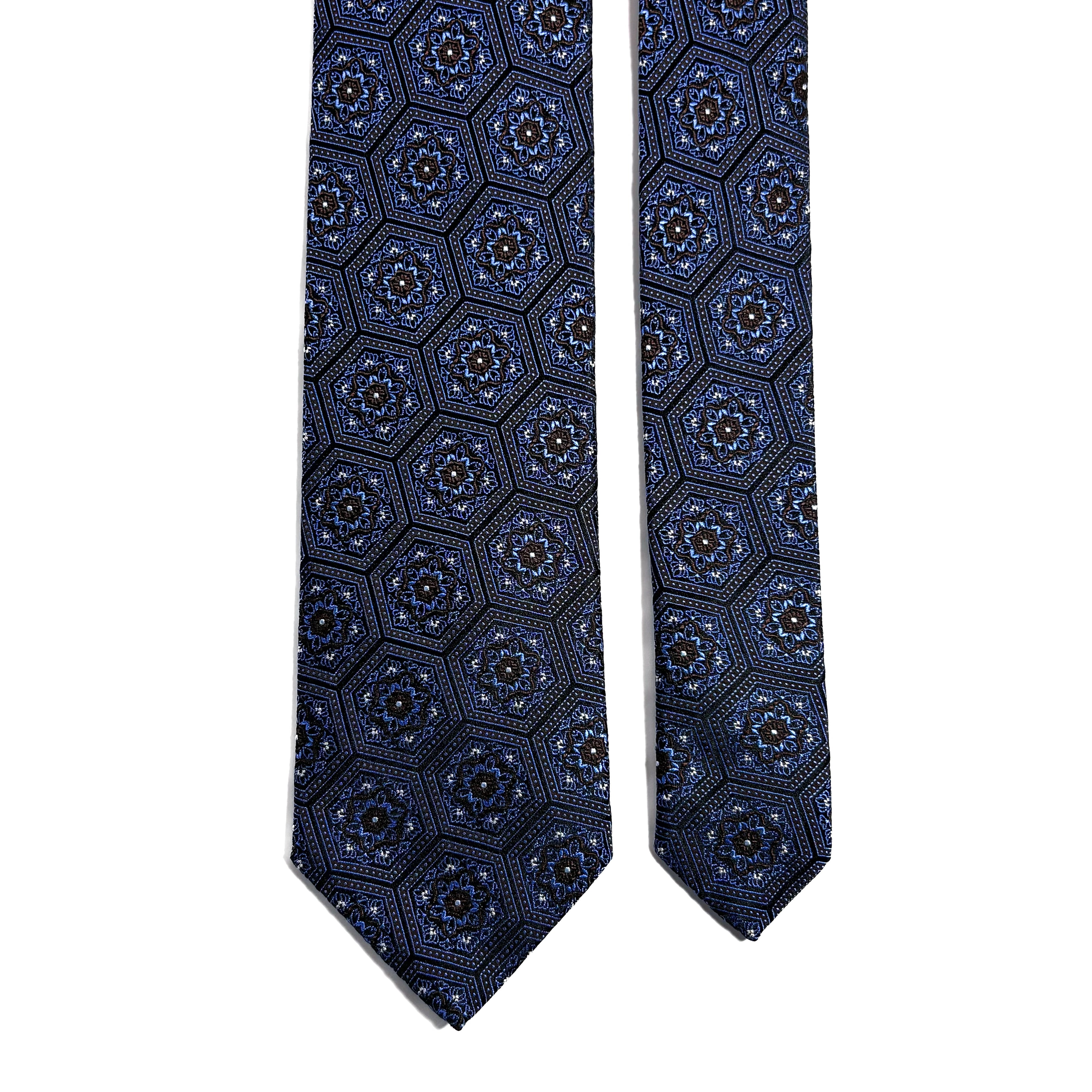 Light Blue & Brown Hexagon Silk Jacquard Tie