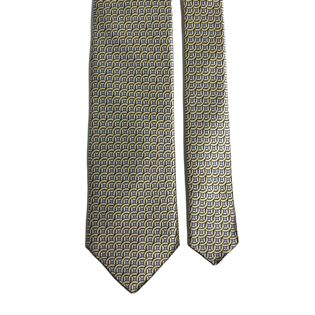 Beige & Lilac Geometric Silk Satin Tie