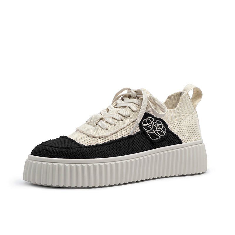 Chunky Platform Knit Sneakers – Colorblock Casual Shoes