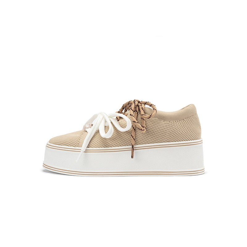 Dual Lace Platform Knit Sneakers – Chunky 5.5cm Street Style Flatform Shoes