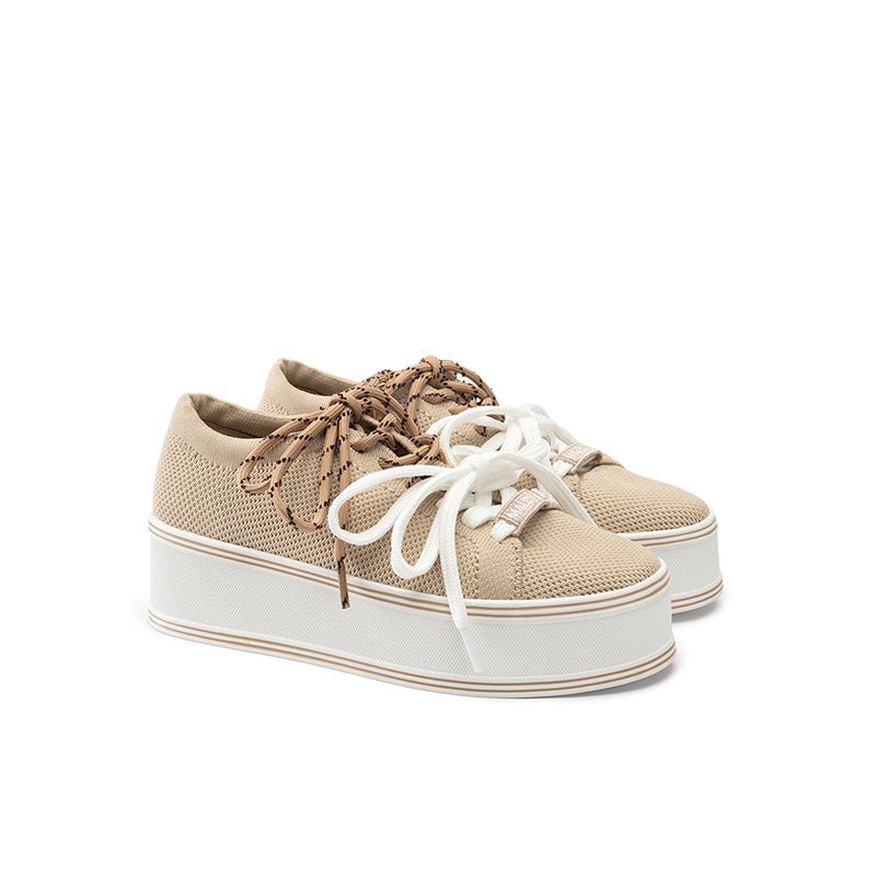 Dual Lace Platform Knit Sneakers – Chunky 5.5cm Street Style Flatform Shoes