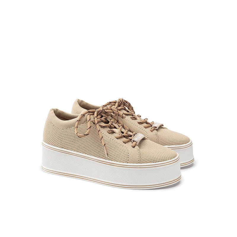 Dual Lace Platform Knit Sneakers – Chunky 5.5cm Street Style Flatform Shoes
