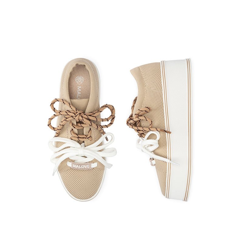 Dual Lace Platform Knit Sneakers – Chunky 5.5cm Street Style Flatform Shoes