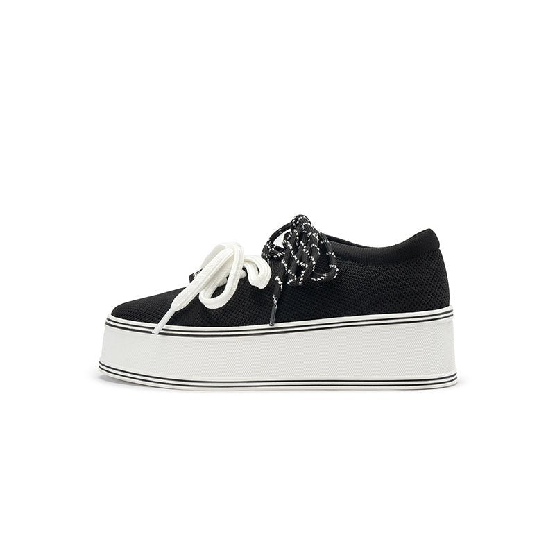Dual Lace Platform Knit Sneakers – Chunky 5.5cm Street Style Flatform Shoes