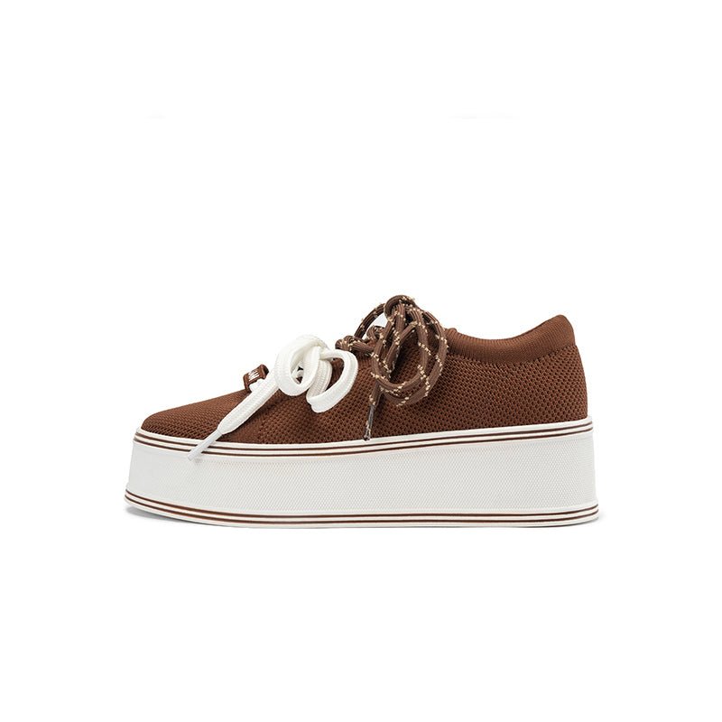Dual Lace Platform Knit Sneakers – Chunky 5.5cm Street Style Flatform Shoes