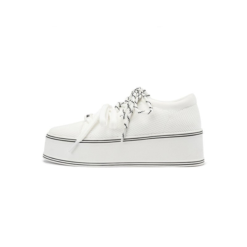 Dual Lace Platform Knit Sneakers – Chunky 5.5cm Street Style Flatform Shoes