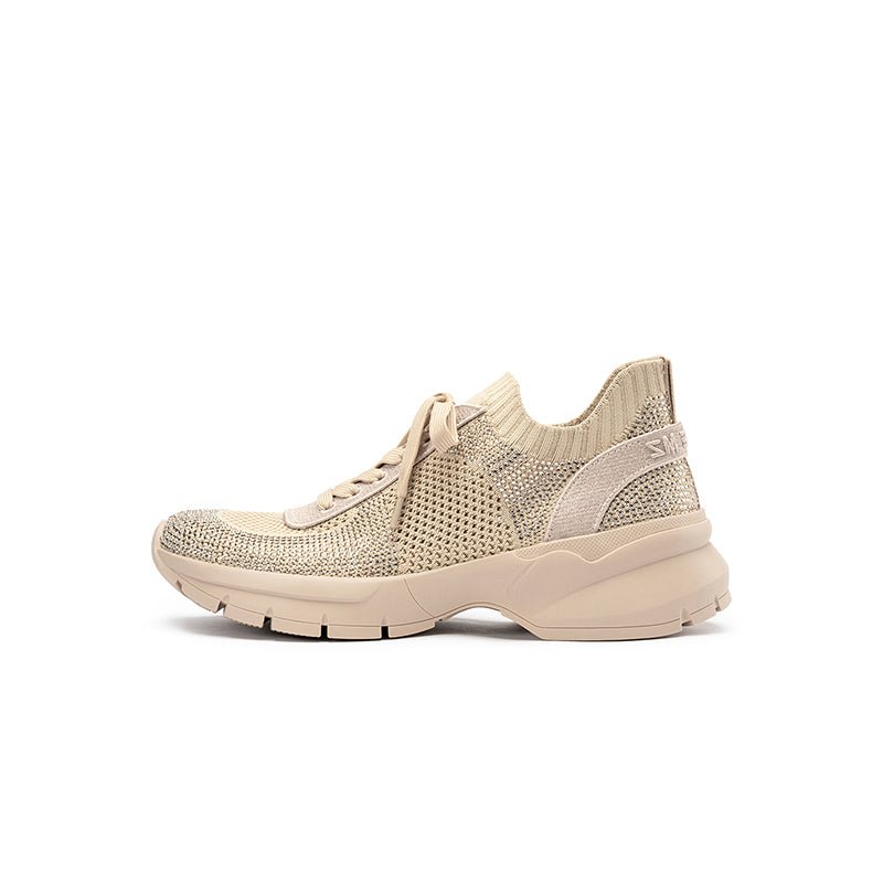 Rhinestone Mesh Knit Chunky Platform Sneakers – Breathable Athletic Work Shoes