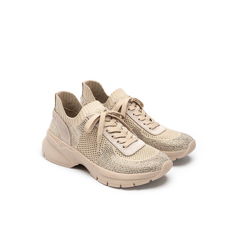 Rhinestone Mesh Knit Chunky Platform Sneakers – Breathable Athletic Work Shoes