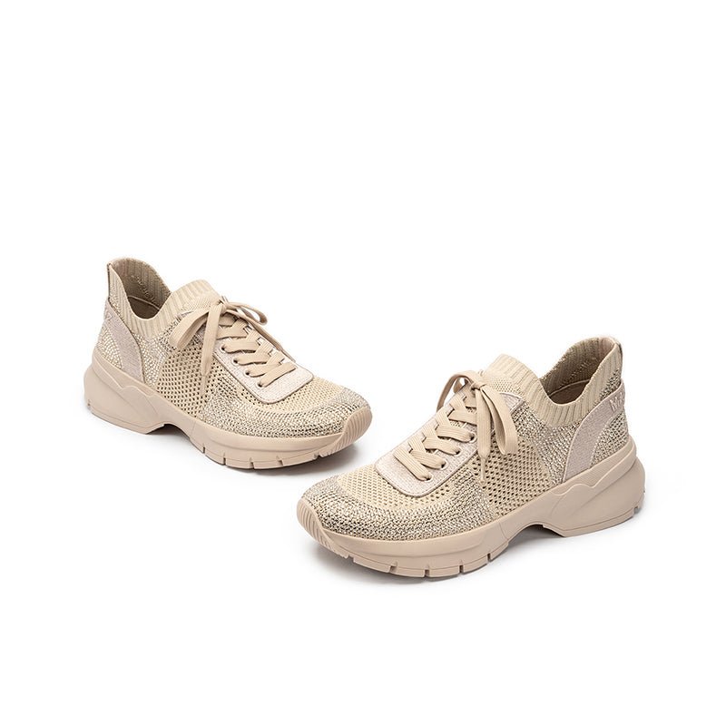 Rhinestone Mesh Knit Chunky Platform Sneakers – Breathable Athletic Work Shoes