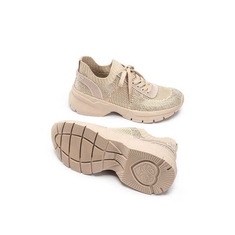 Rhinestone Mesh Knit Chunky Platform Sneakers – Breathable Athletic Work Shoes