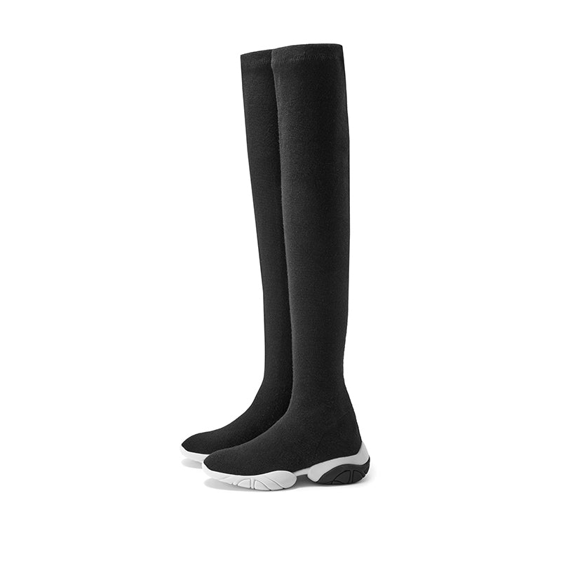 Thermal Over-the-Knee Sneaker Boots – Stretch Wool Knit Winter Boots