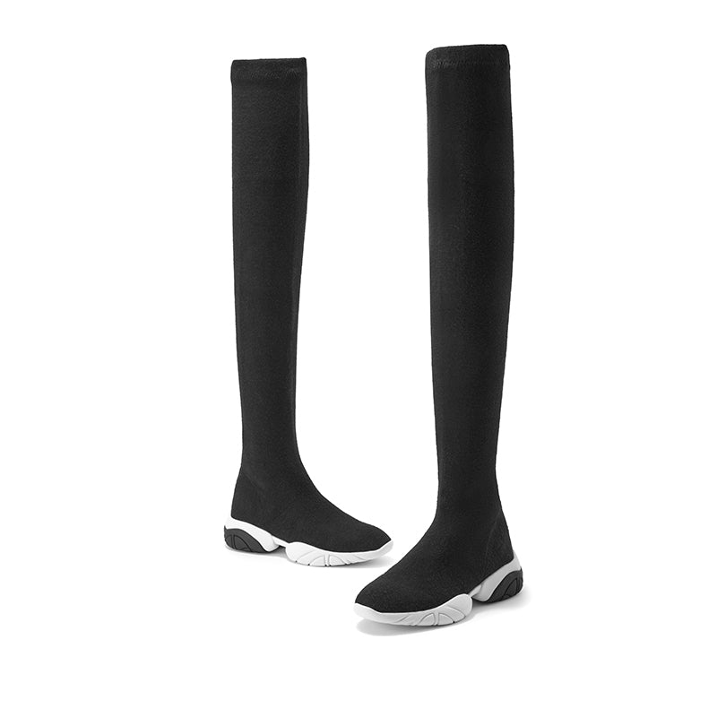 Thermal Over-the-Knee Sneaker Boots – Stretch Wool Knit Winter Boots
